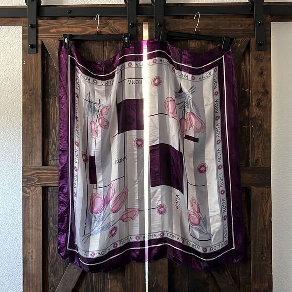 ROMA Beautiful Sheer Purple lavander Tulips Polyester Scarf 38x38 - Picture 10 of 10